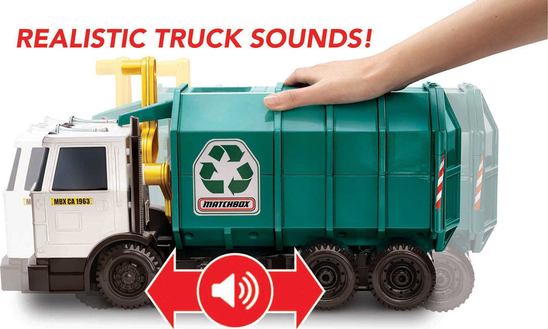 Cars, Large-Scale, 15-in Toy Recycling Truck with Garbage Bin, Lights and Sounds
