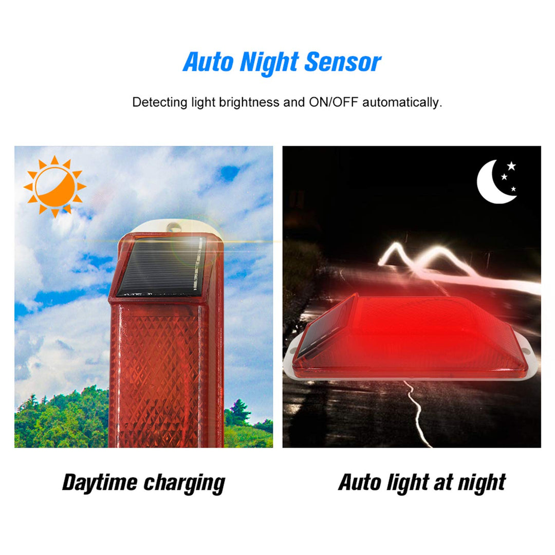 Solar Strobe Warning Light: Sensitive LED Warning Lamp High Bright Waterproof IP65 Light Control Flashing Beacon Barricade Construction Safety Traffic Light for Driveways Dock (Red)