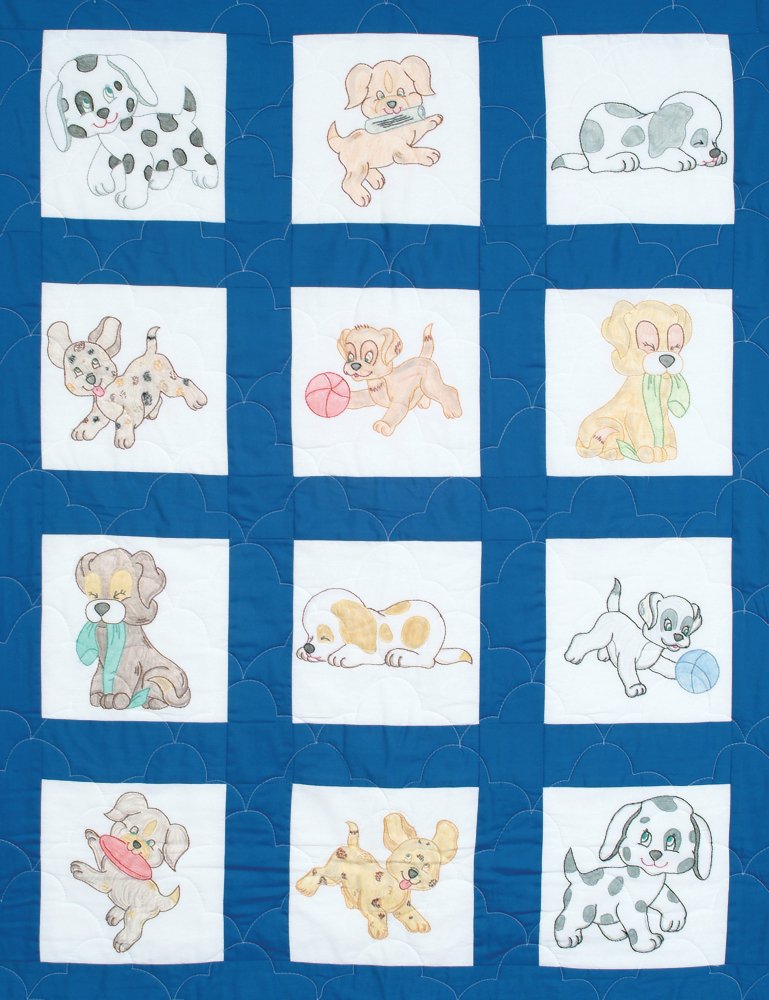 Jack Dempsey Stamped White Nursery Quilt Blocks 9X9 12/Pkg, Puppies