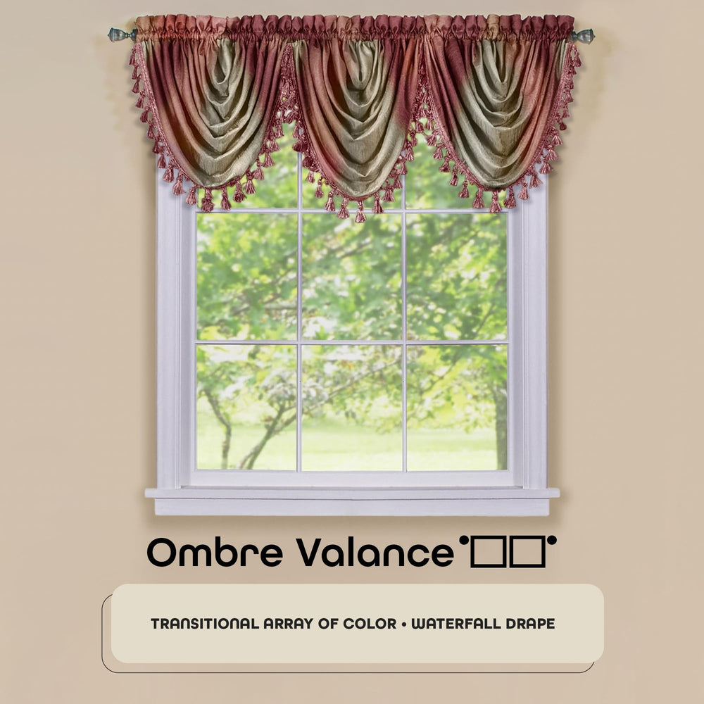 OMWFVLBU06 Ombre Waterfall Valance Burgundy