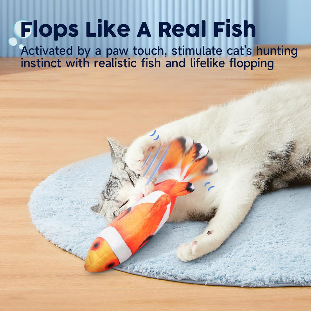 Cat Toys Flopping Fish with SilverVine and Catnip, Moving Kitten Kicker, Floppy Wiggle Clownfish for Small Dogs, Motion Kitty Interactive Exercise, 10.5 Inches