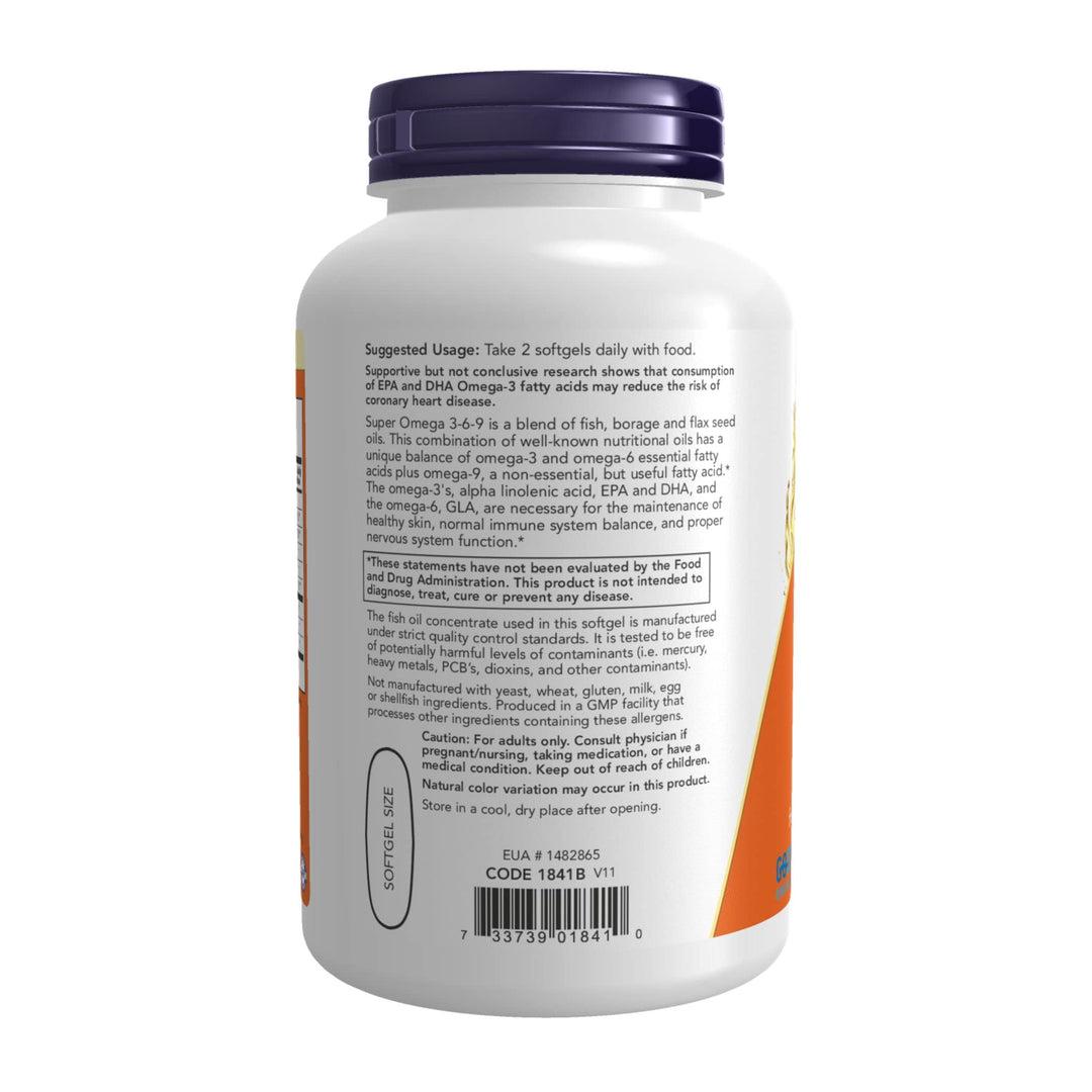 Now Foods Super Omega 3-6-9 Soft-gels, 1200Mg, 180-Count