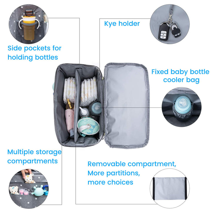 Orzbow XL Universal Stroller Organizer, Waterproof Large Baby Diaper Bag, Stroller Caddy Organizer with Cup Holder & Shoulder Strap, 4 Ways to Carry-Backpack, Shoulder, Messenger & Mom Handbag, Grey