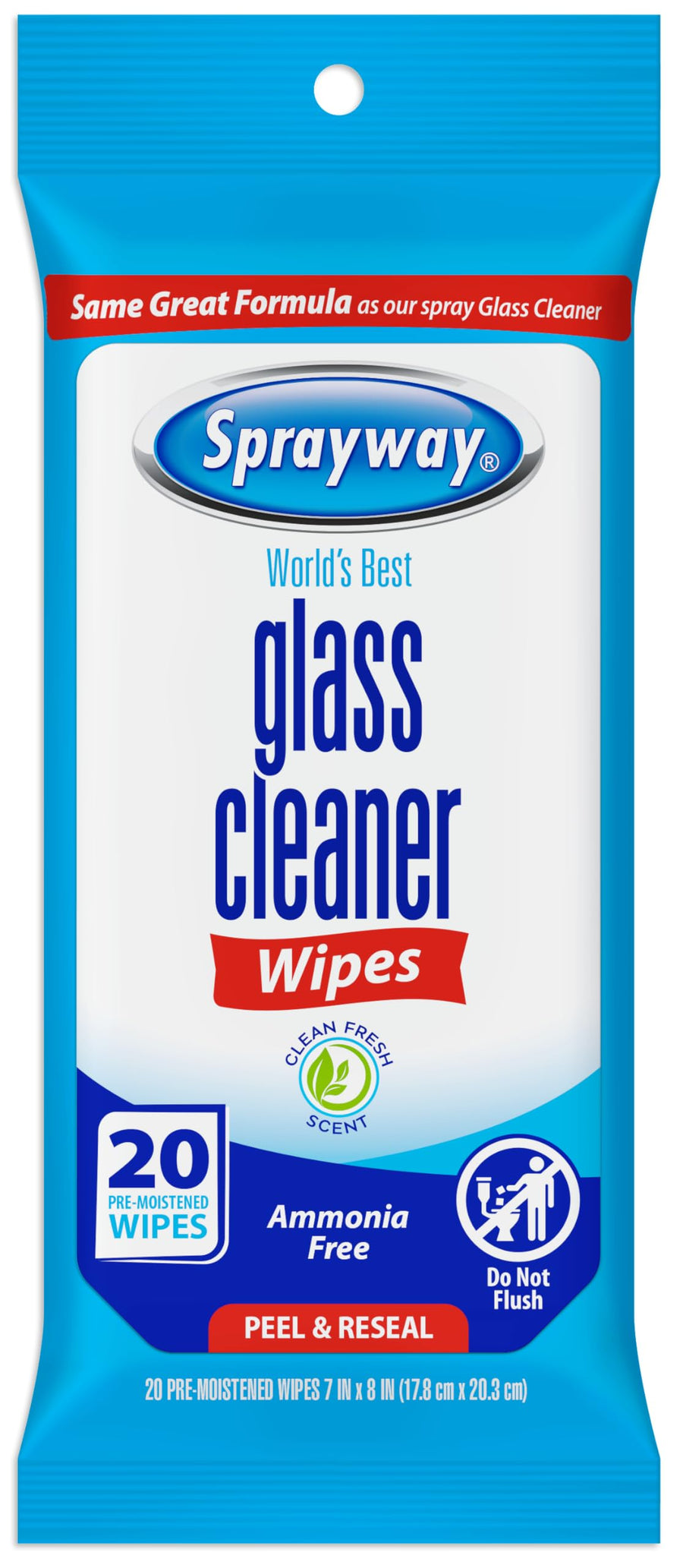 Sprayway SW199R Ammonia-Free Glass Cleaner Wipes, Fresh