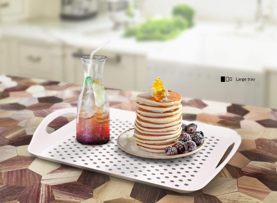 3PC Anti-Slip Food Serving Tray with Handles 17.9 + 15.7 + 13 Dinner Trays for Lap + Small Drink Tray | Breakfast Tray | Bed Tray | Food Tray | Lap Trays for Eating | Serving Trays