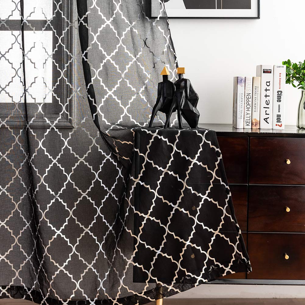 Kotile Black and Silver Sheer Curtains - Metallic Silve