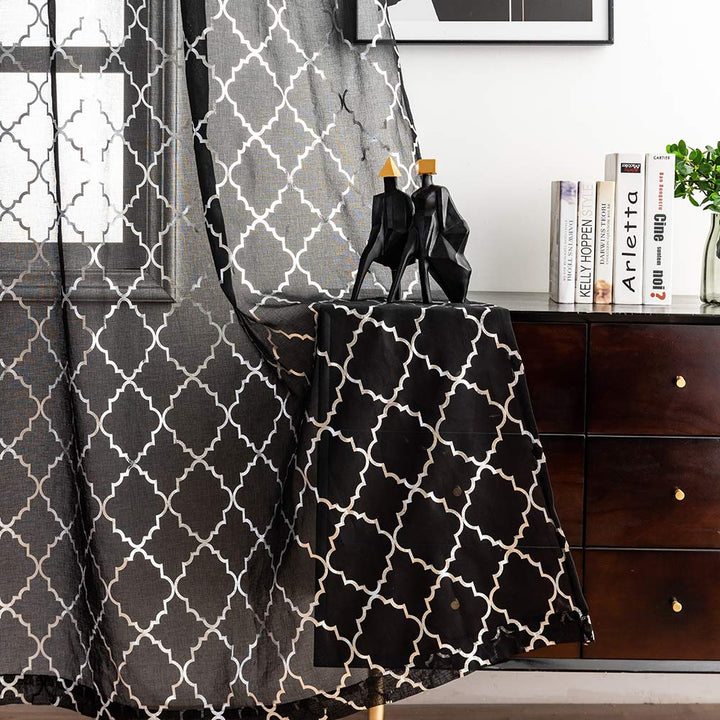 Kotile Black and Silver Sheer Curtains - Metallic Silve