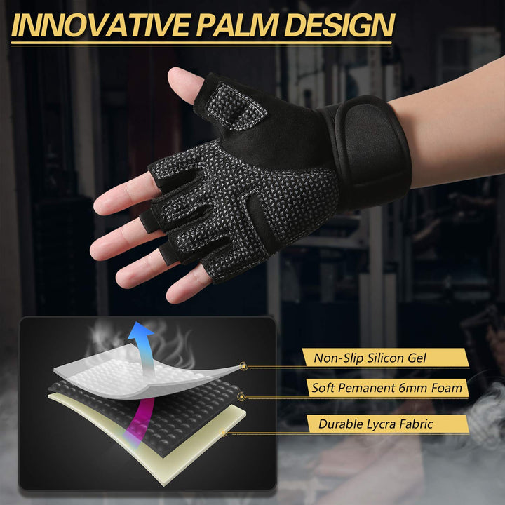 Workout Gloves with Wrist Support Men, Breathable Lightweight Durable Weight Lifting Gloves Ideal for Gym Training Exercise Fitness, Full Palm Protection &amp; Extra Grip, L