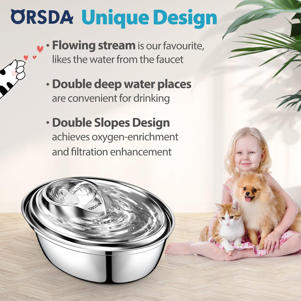 Cat Water Fountain Stainless Steel, 2L Pet Fountain for Cats Inside, Dog Water Dispenser, Automatic Cat Drinking Fountains with 6 Replacement Filters for Cats, Small Dogs