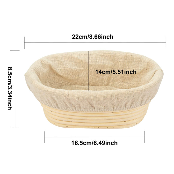 2 PCS 8 inch Oval Long Banneton Brotform Bread Dough Proofing Rising Rattan Basket &amp; Liner for Professional &amp; Home Bakers