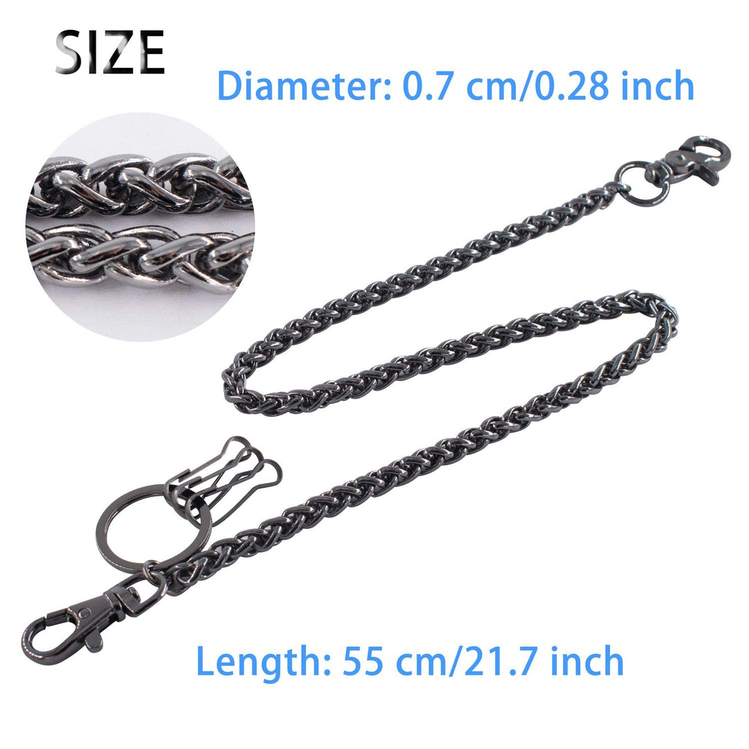 Gun-Black Cool Wallet Chain Men Women Hip Hop Heavy Thick Pants Chain Belt Chain KeyChain Pocket Chain Keel Chain with Both End Lobster Clasps and Keyrings for Punk Rock Motorcycle Style Pants Jeans