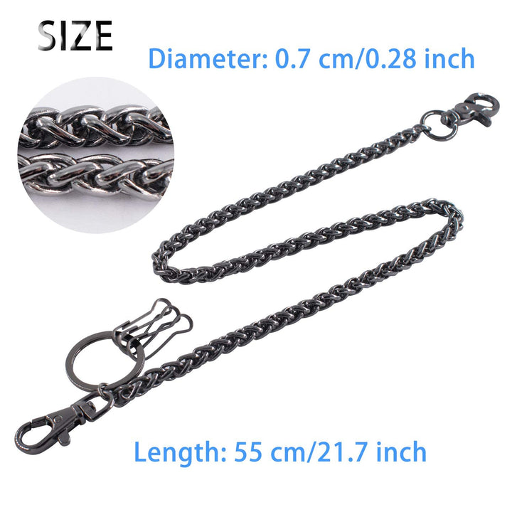Gun-Black Cool Wallet Chain Men Women Hip Hop Heavy Thick Pants Chain Belt Chain KeyChain Pocket Chain Keel Chain with Both End Lobster Clasps and Keyrings for Punk Rock Motorcycle Style Pants Jeans