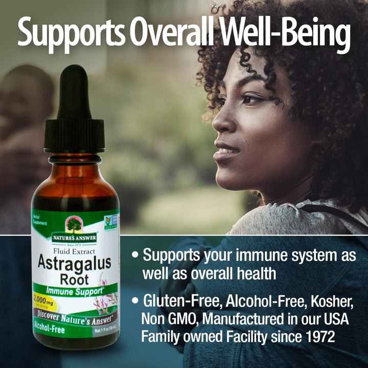 Nature&#39;s Answer Astragalus Root 1oz Extract | Promotes Overall Wellbeing | Super Concentrated 2000mg | Alcohol-Free, Gluten-Free, Kosher Certified &amp; No Preservatives | Single Count