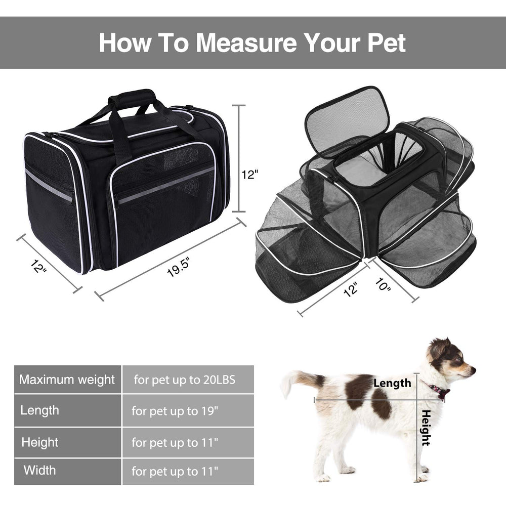 Airline Approved Expandable Pet Carrier with Mesh Pockets, Shoulder Strap, Washable Pads - For 2 Cats, Kittens, Puppies, Dogs