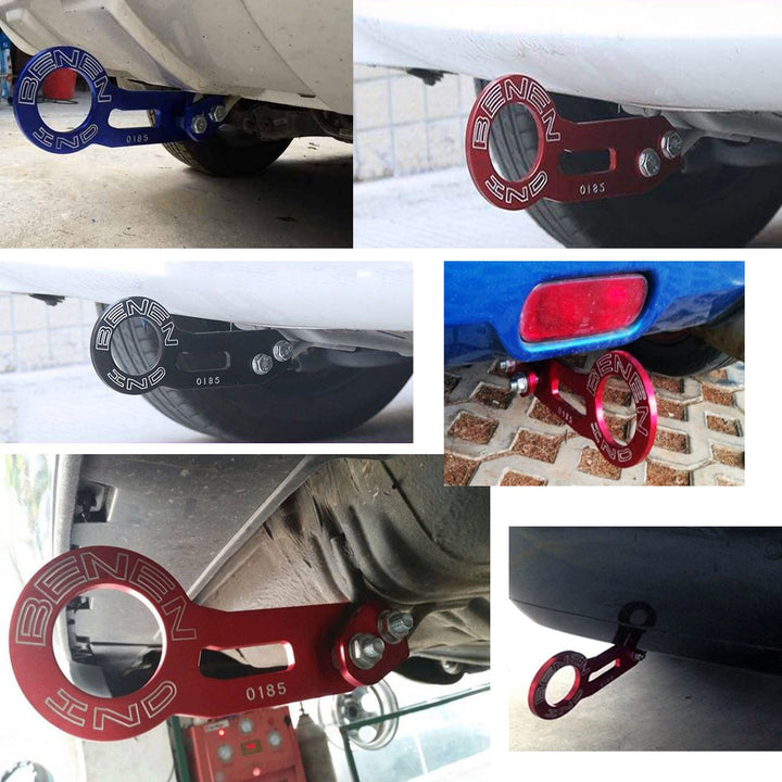 Rear Tow Towing Hook for Universal Car, JDM Bumper Quick Release Auto Trailer Ring Aluminum Alloy, Improved Wiredrawing Anodizing (Red)