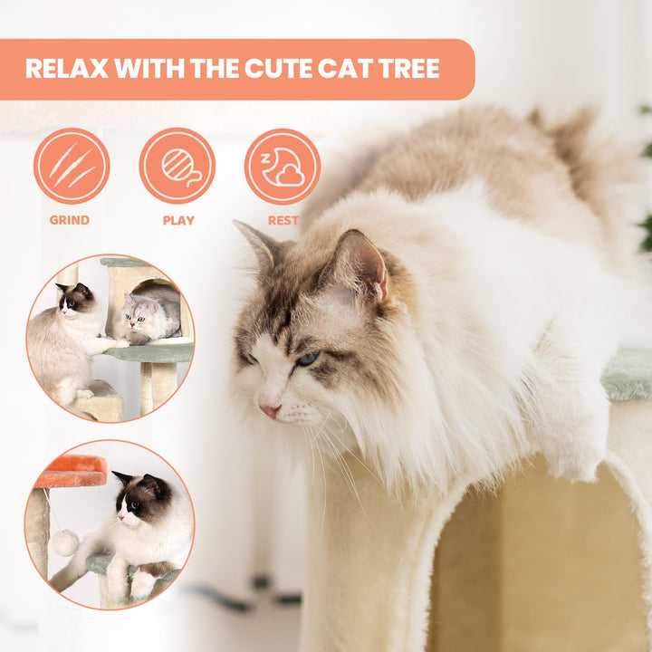 HYABi 53 Inch Flower Cat Tree - Multi-Level Cat Condo with Scratch Posts &amp; Toys, Fresh Design Eco-Friendly Material, for Multi-Cat Households &amp; Indoor Cat Playground