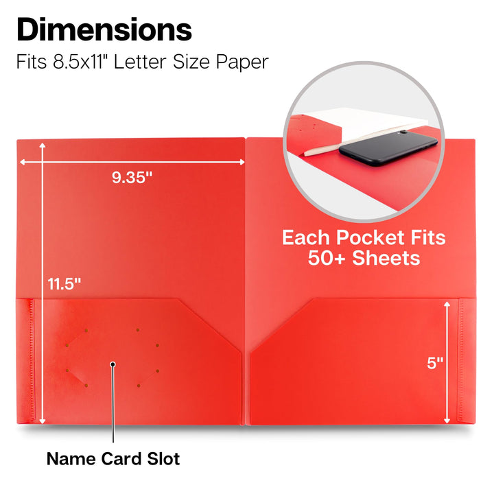 Plastic Folders with Pockets - (Red, 3 Pack), 2 Pocket Poly Folders for School, Home or Office, Durable Heavy Duty File Folders, Includes Removable Adhesive Labels
