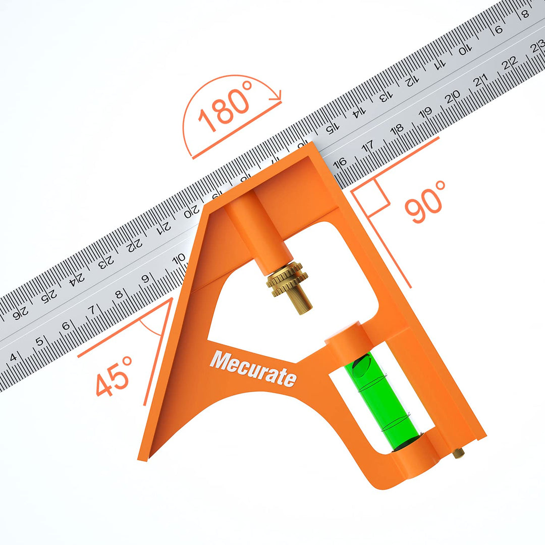 12“ Combination Square, 12 Inch 300mm Stainless Steel Combo Square for Accurate and Adjustable Woodworking Measurement with 2pcs Carpentery Pencils (12 inch)