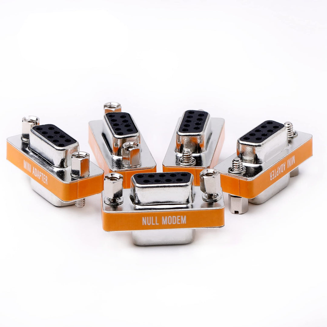 DB9 Null Modem Female to Female Slimline Data Transfer Serial Port Adapter 5 Pack