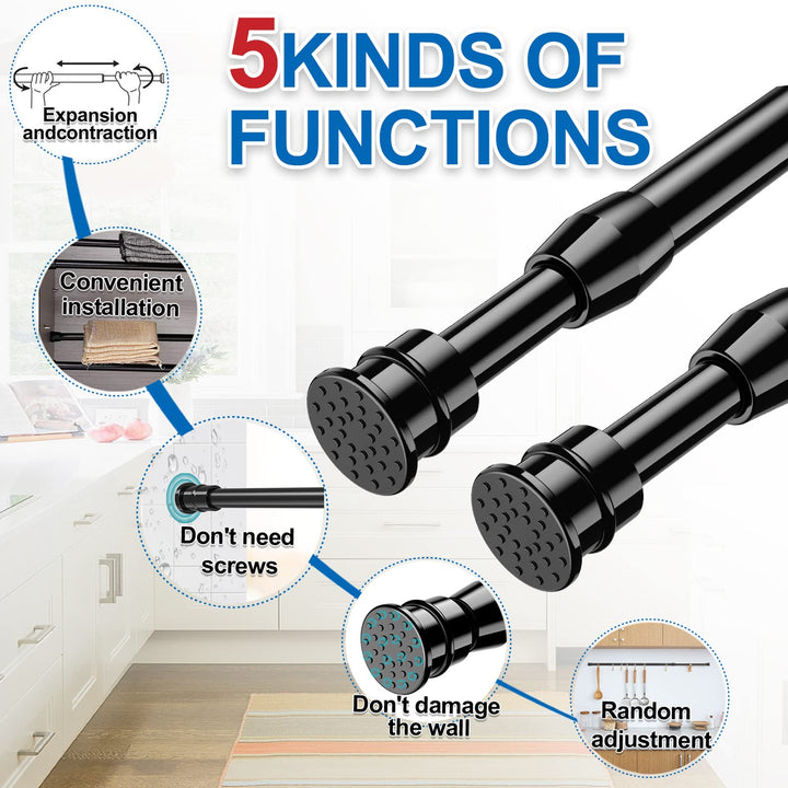Spring Tension Curtain Rods Short Tension Rod (Black, 16 to 28-3Pcs)