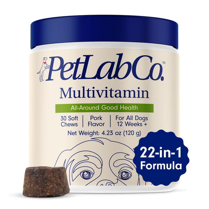 22 in 1 Dog Multivitamin - Support Dog&#39;s Immune Response, Skin, Coat, Joints &amp; Overall Health - Vitamins A, E, D, B12, Minerals, Antioxidants - Chewable Pork Flavor