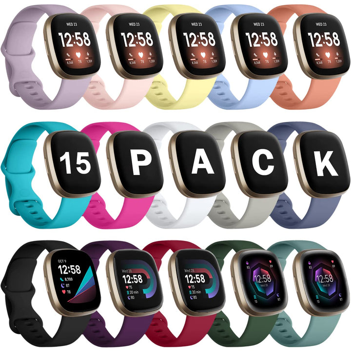 15 Pack Bands Compatible with Fitbit Versa 3 Bands/Versa 4 Bands/Fitbit Sense 2/Sense Bands,Soft Replacement Waterproof Sport Watch Strap Wristband for Fitbit Versa 3 Bands for Women Men Small