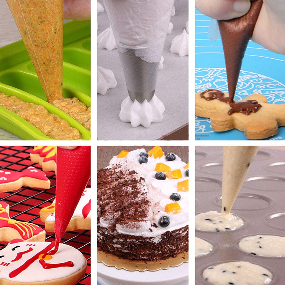 Pastry Bags 100pcs Cupcake Icing Bags Piping Bag Disposable Cake Decorating Bags 16 inch with 12 tips and 4 couplers