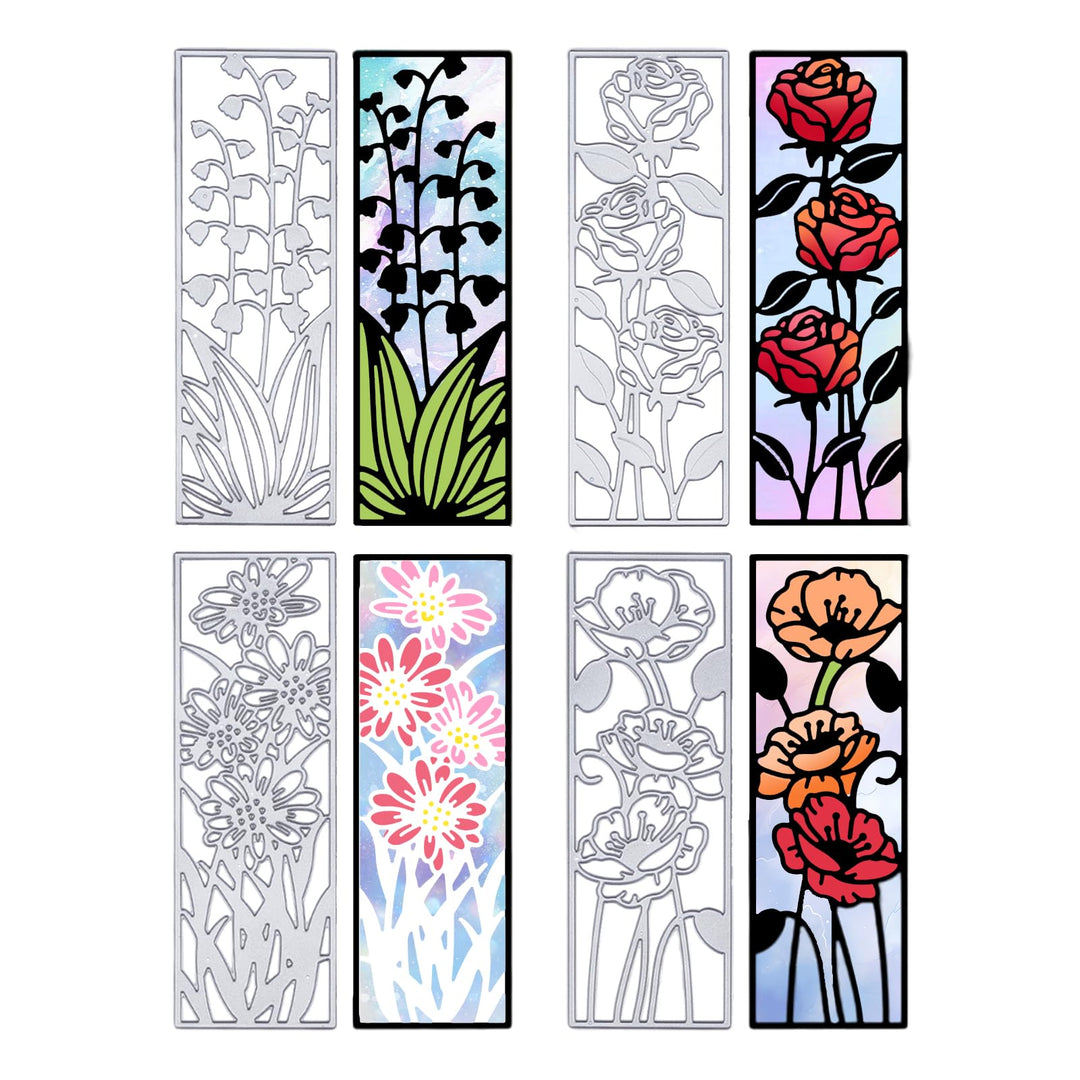 4 Pcs Metal Flower Frame Cutting Dies for Card Making Embossing Stencil Die Cuts for Scrapbooking DIY Flower Bookmark Card Decoration