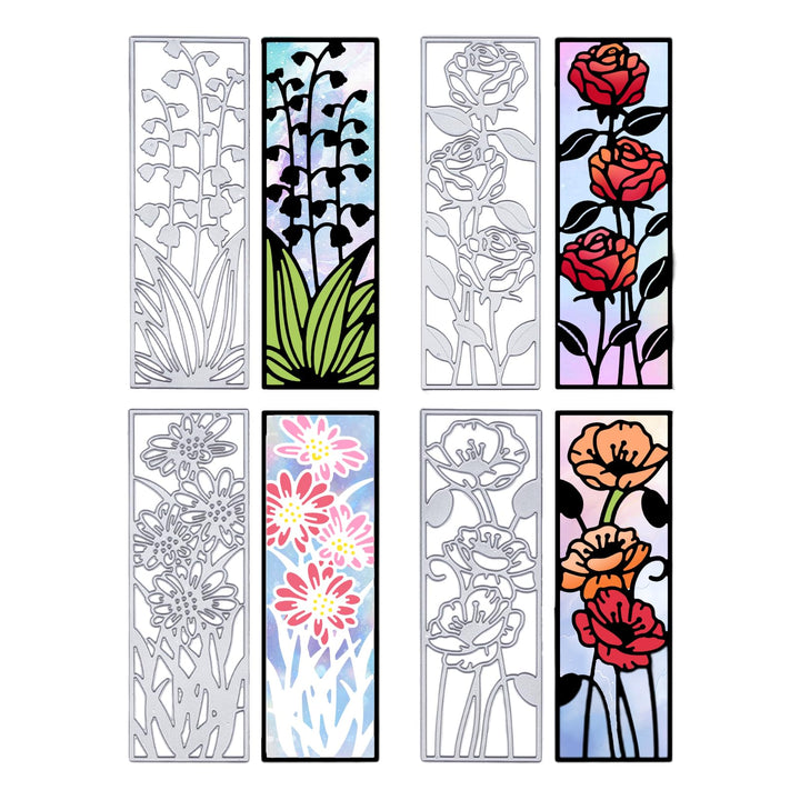 4 Pcs Metal Flower Frame Cutting Dies for Card Making Embossing Stencil Die Cuts for Scrapbooking DIY Flower Bookmark Card Decoration