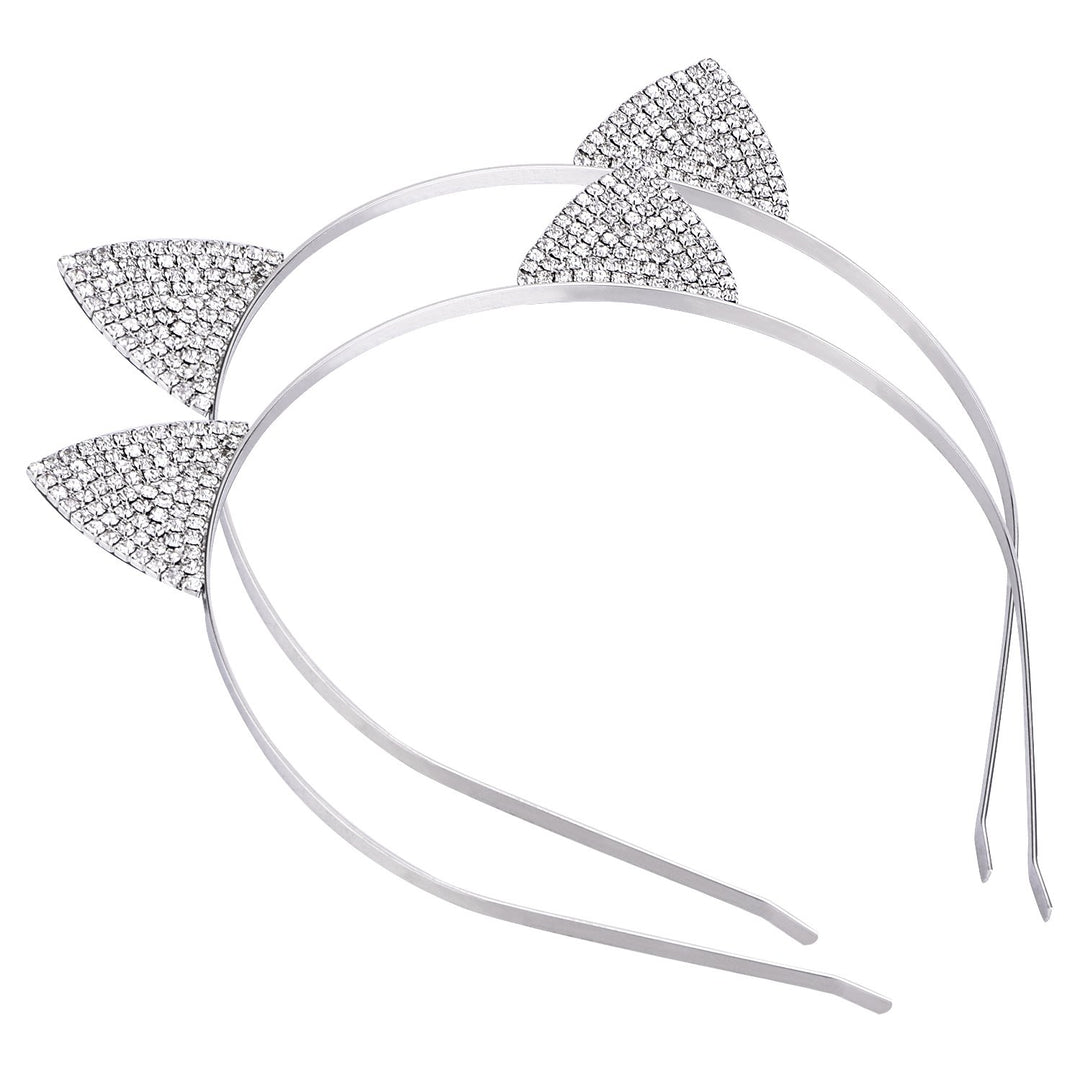 Hotop 2 Pack Crystal Rhinestone Metal Cat Ear Headband Hair Bands Headwear for Women Girls Hair Accessories