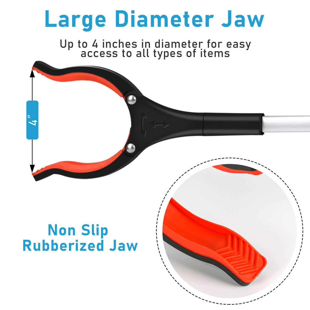 2024 Upgrade Grabber Reacher Tool, 360° Rotating Head, Wide Jaw, 32 Foldable, Lightweight Trash Claw Grabbers for Elderly, Reaching Tool for Trash Pick Up Stick, Litter Picker, Arm Extension (Orange)