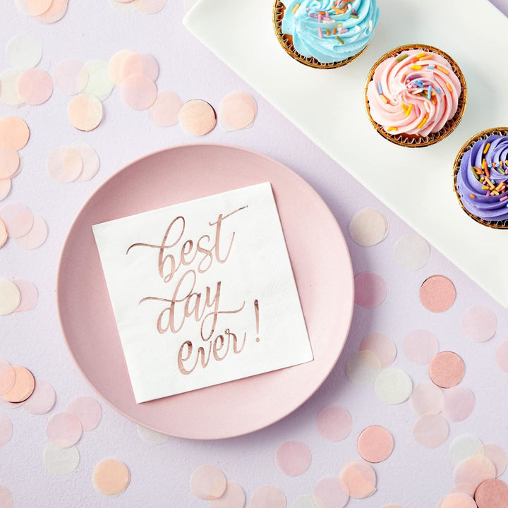 Best Day Ever Cocktail Napkins (50 Pack) 5 x 5 Inches, Rose Gold