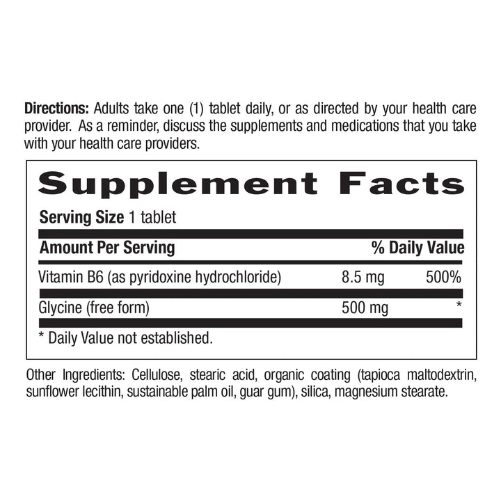 Country Life Glycine 500 mg with B-6, 100 Tablets, Cert