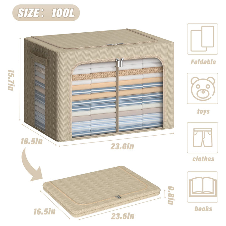 Foldable Clothes Storage Bins 2 Pack, Stackable Metal F