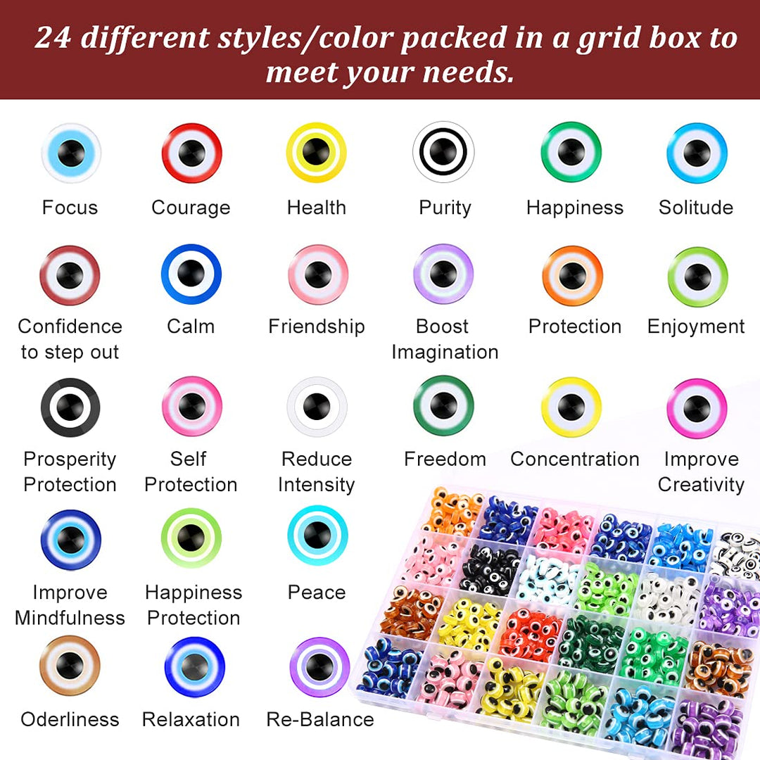 24 Style 800 pcs Evil Eye Beadsfor Jewelry Making, Charms with 1mm Hole
