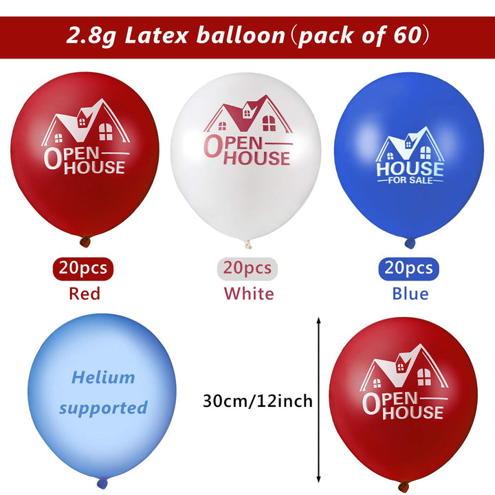 60 Pieces House for Sale Balloons Open House Balloons 12 Inches Latex Balloons for Real Estate Realtor Balloons Supplies Signs for Open House Yard Sign Realtor House Signs