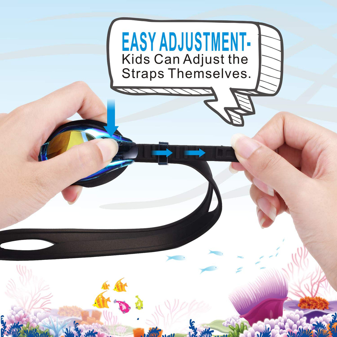 Aegend 2 Pack Kids Goggles, Swimming Goggles for Kids Age 4-16 Boys and Girls Youth, Anti-Fog Pool Goggles, Blue Black & Crisp Pink