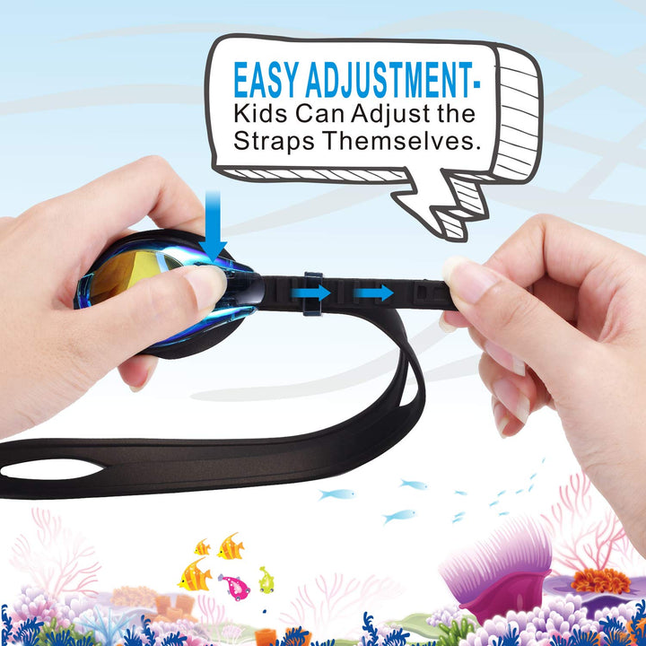 Aegend 2 Pack Kids Goggles, Swimming Goggles for Kids Age 4-16 Boys and Girls Youth, Anti-Fog Pool Goggles, Blue Black & Crisp Pink