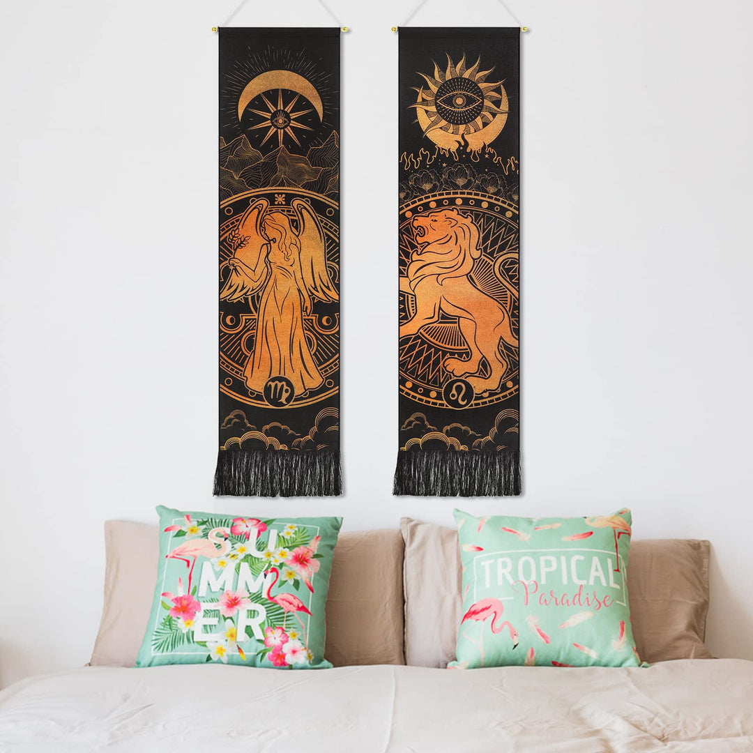 Leo Tapestry Sun and Moon Tapestry Zodiac Tarot Tapestry Constellation Leo Tapestry Hippie Astrology Tapestry Wall Hanging for Room (Leo, 12.8 x 51.2 inches)