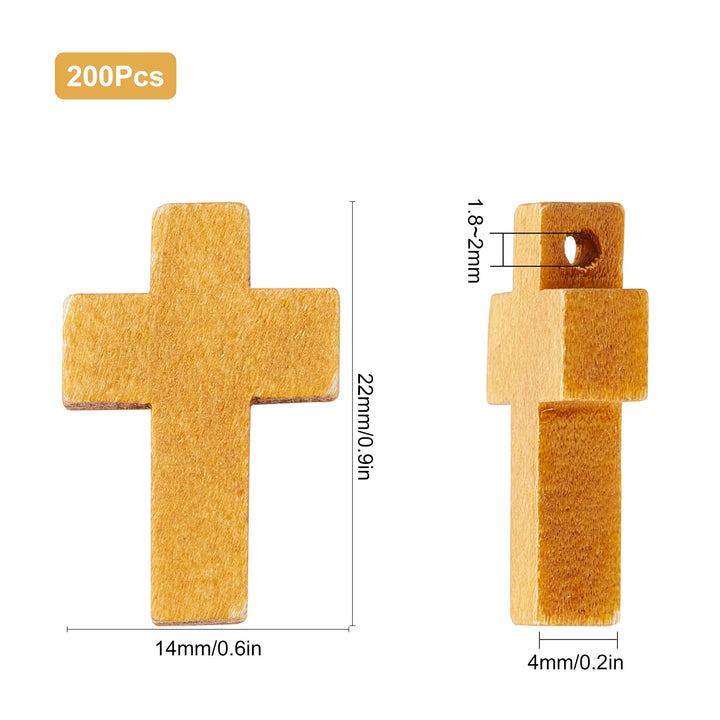 SUNNYCLUE 200Pcs Wood Cross Charm Pendants Natural Wooden Small Cross Charms Pendants with Hole for Party Favors Easter Holiday Necklace Jewelry Making DIY Craft Handmade Accessories 0.87 Inch, Camel
