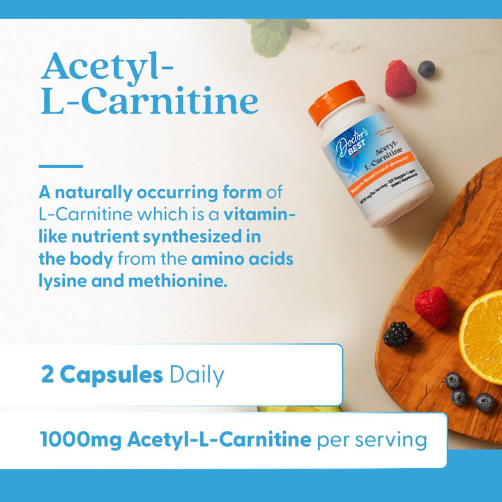 Doctors Best Acetyl-L-Carnitine, Supports Mental Focus &amp; Alertness, Non-GMO, Gluten Free, Soy Free, Vegan 120 Veggie Caps