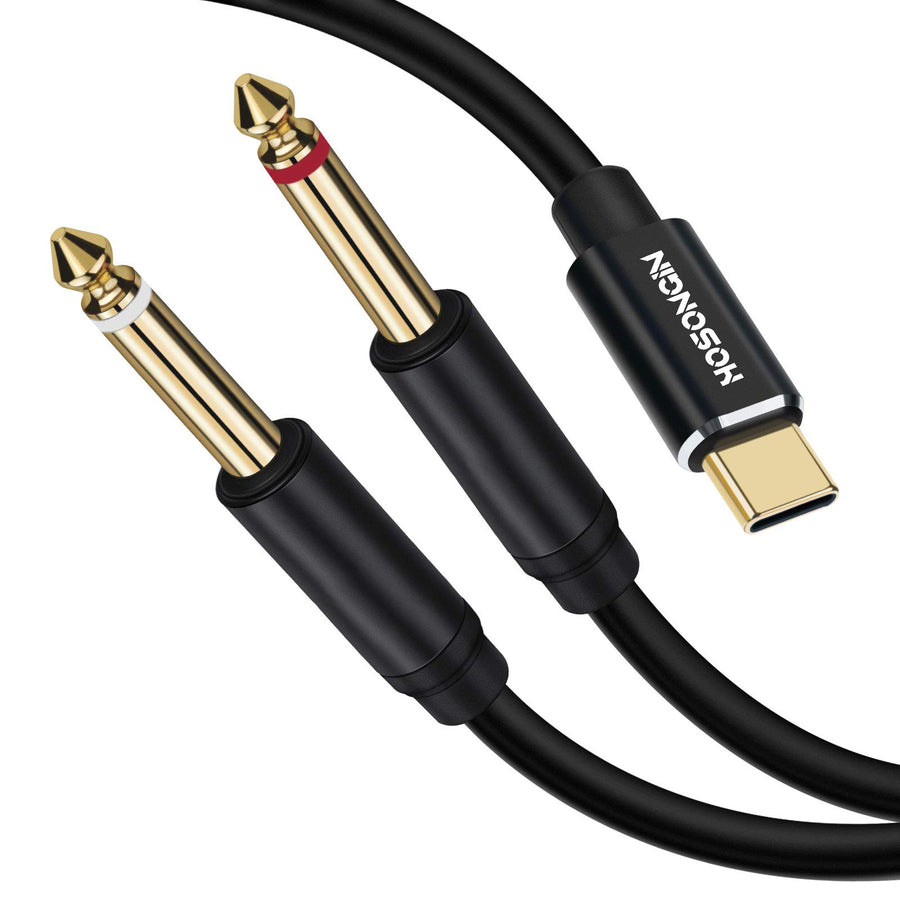 USB C to Dual 6.35mm 1/4 inch Stereo Splitter Y Cable, USB Type C to Dual 6.35mm 1/4 inch TS Audio Cord for Smartphone, Tablet, Laptop Link Amplifier, Mixing Console Mixer, Speaker, 6 Feet