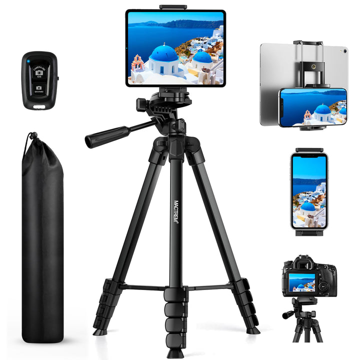67 Phone Tripod, MACTREM Tripod Stand for iPad iPhone Tablet Camera with 2 in 1 Mount & Wireless Remote, Aluminum Extendable iPhone Tripod for Video Recording/Selfies/Live Stream/Vlogging