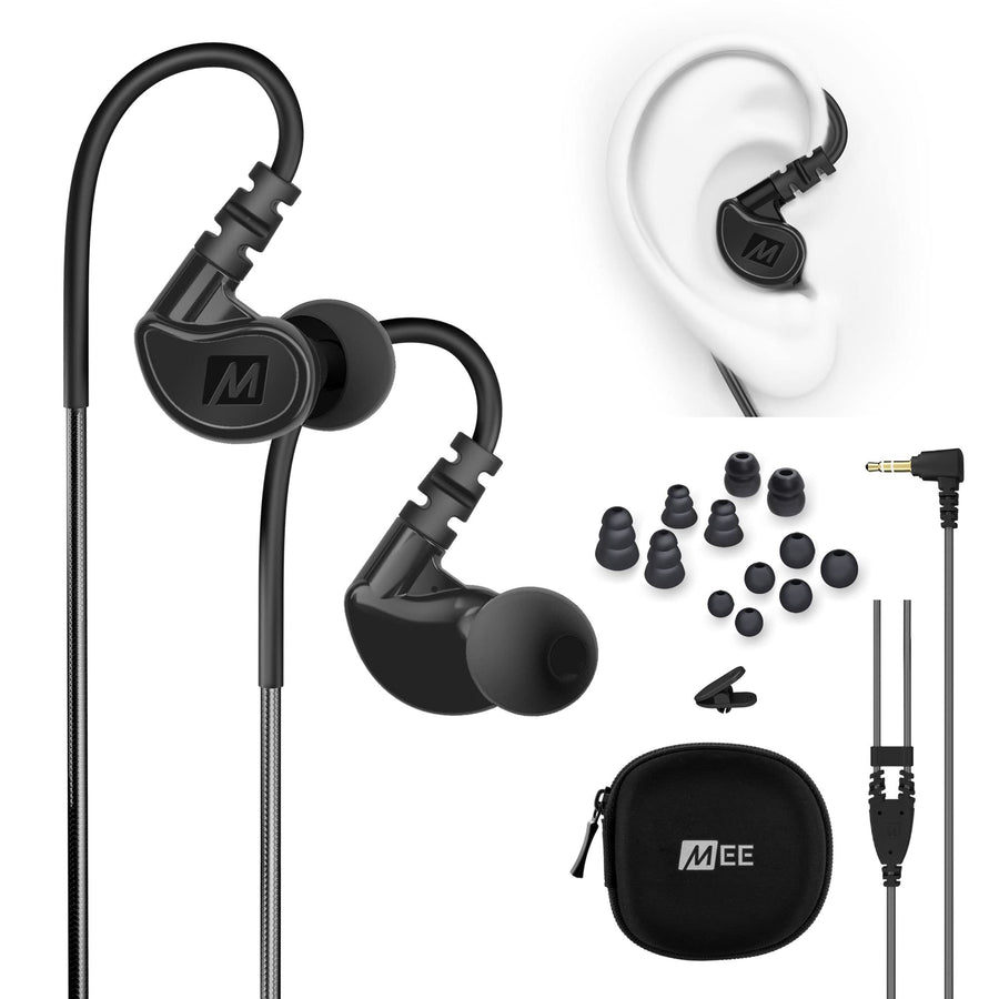 M6 Sport Wired Earbuds, Noise Isolating In Ear Headphones, Sweatproof Earphones for Running/Gym/Workouts with Dynamic Enhanced Bass Sound, Memory Wire Earhooks, 3.5mm Jack Plug (Black)
