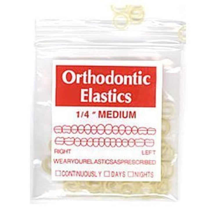100 pack Orthodontic Elastics Bands 1/4 Inch diameter -