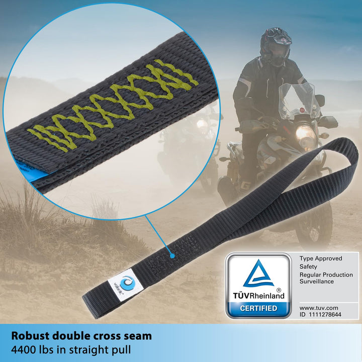 Falcon - Soft Loop tie Down Straps - 4 Pack, 4400lbs, 1 x 12, Double Stitched, Black - for Motorcycle Handlebar