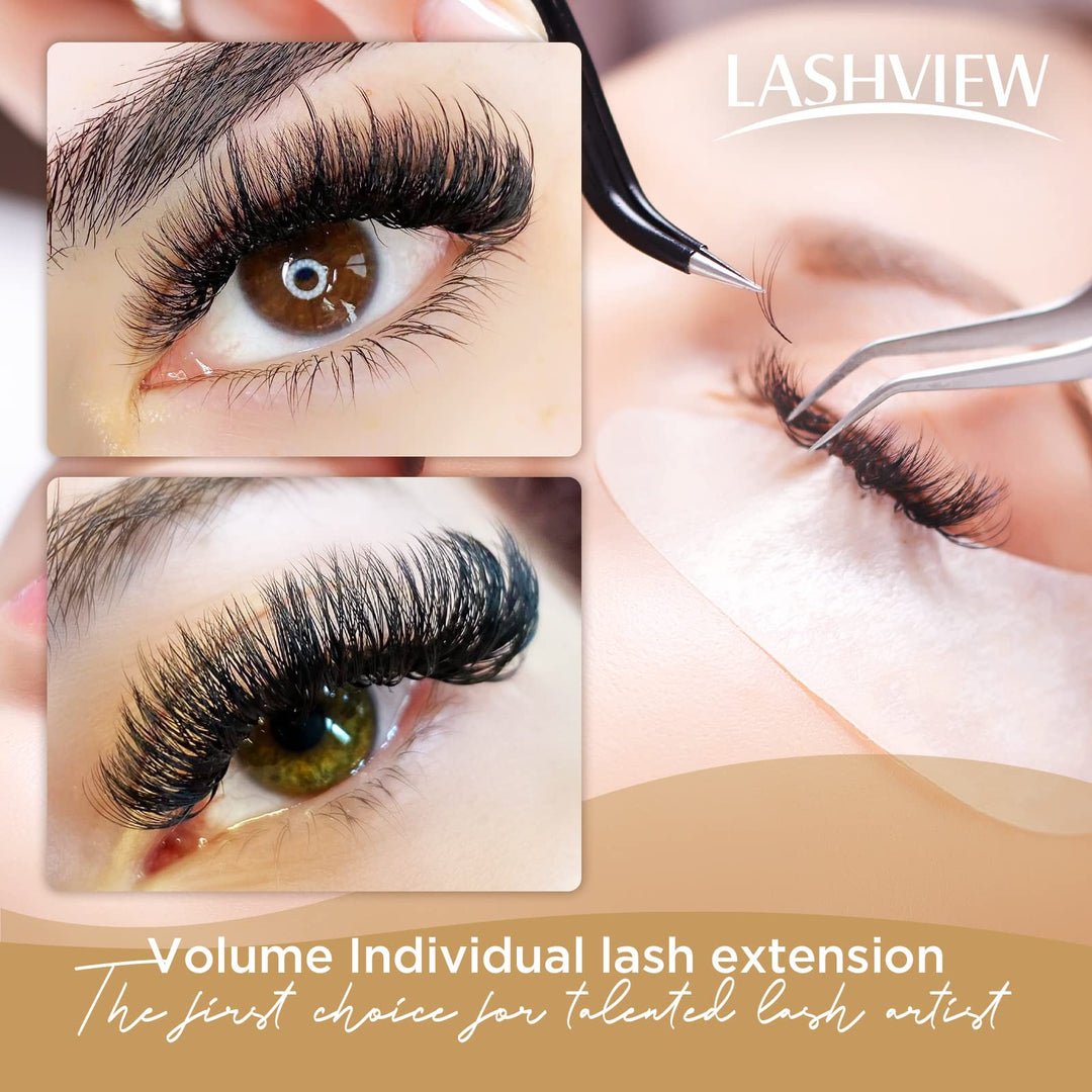 LASHVIEW Faux Mink Eyelash Extensions Thickness 0.05mm Soft C Curl Length 13mm Volume Fan for Professional Salon UseSemi-Permanent Individual Silk Lashes