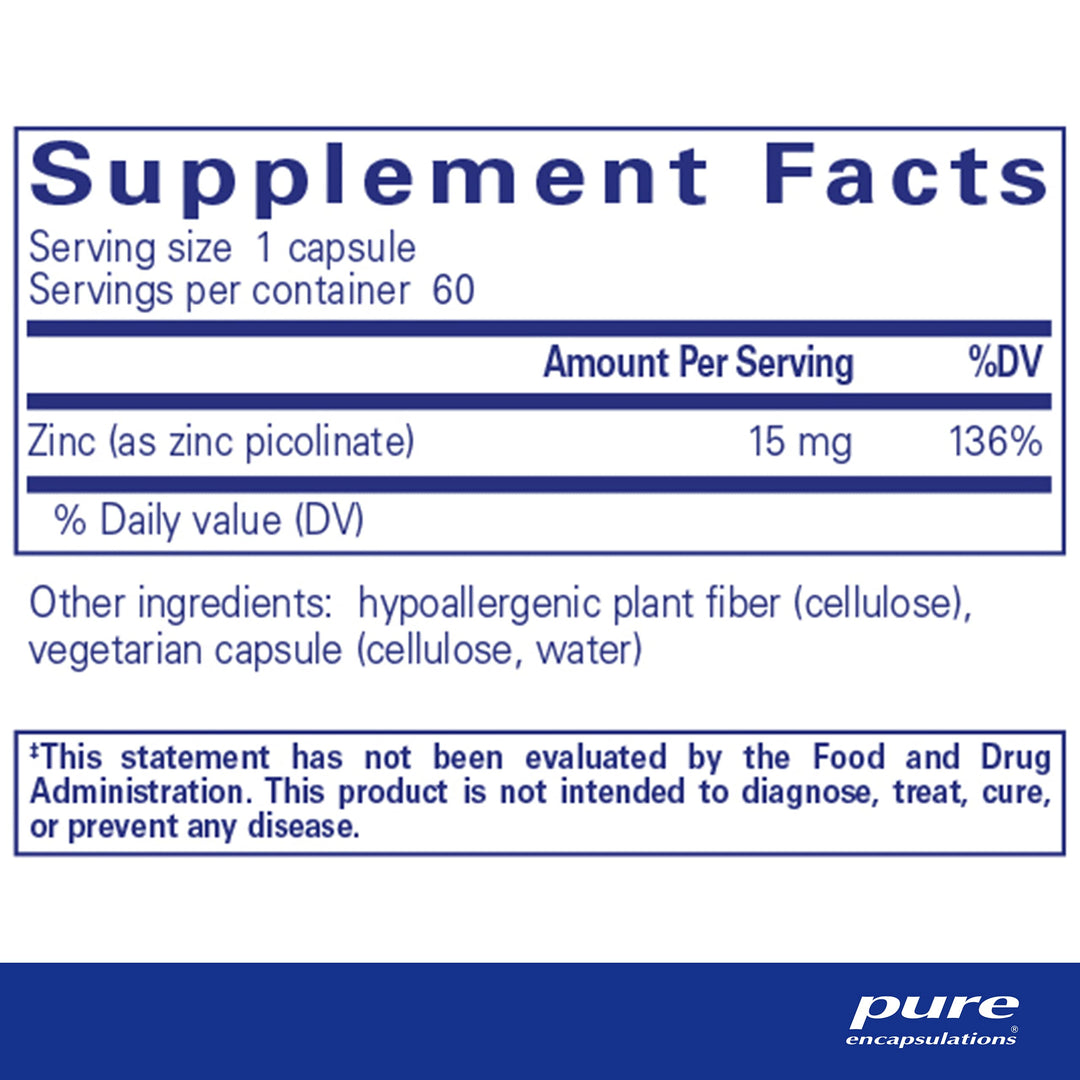 Zinc 15 mg - Zinc Picolinate Supplement for Immune System Support, Growth &amp; Development - for Wound Healing - 60 Capsules