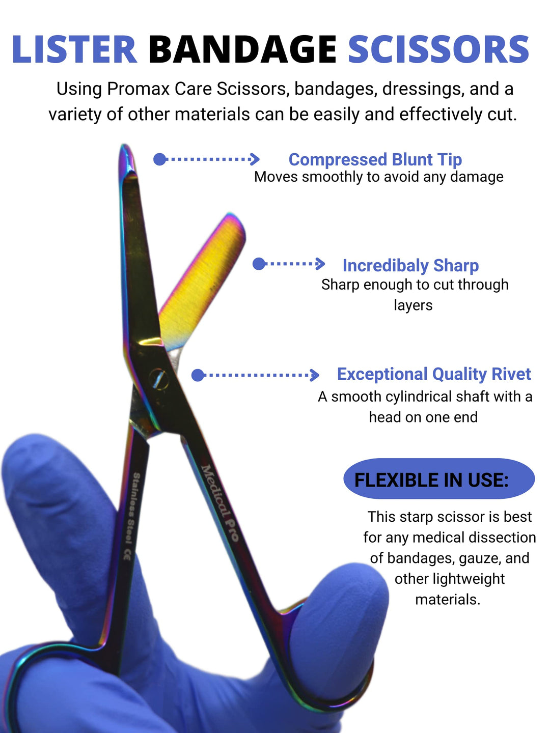 Esosy Medical PRO-Medical and Nursing Lister Bandage Scissors;-Multi Titanium-Supreme Grade, Made of High Grade Surgical Stainless Steel, 5.5-140-10008MT