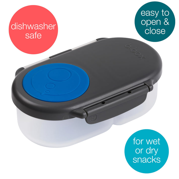 b.box Snack Box for Kids & Toddlers: 2 Compartment Snack Containers, Mini Bento Box, Lunch Box. Leak Proof, BPA free, Dishwasher safe. School Supplies. Ages 4 months+ (Indigo Rose, 12oz capacity)